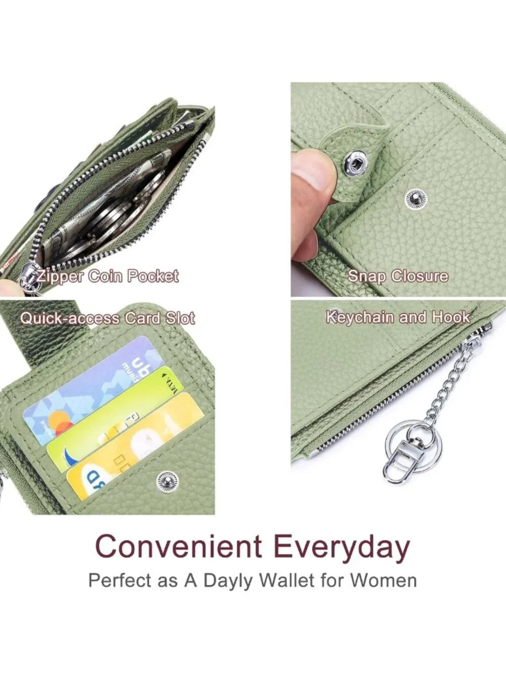 Compact Mini Leather Wallet for Women - 6 Card Slots, ID Window & Zipper Pocket